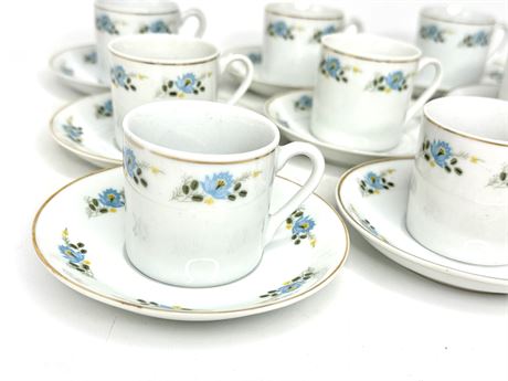 Set of 12 Vintage Demitasse Bone China Cups with Saucers