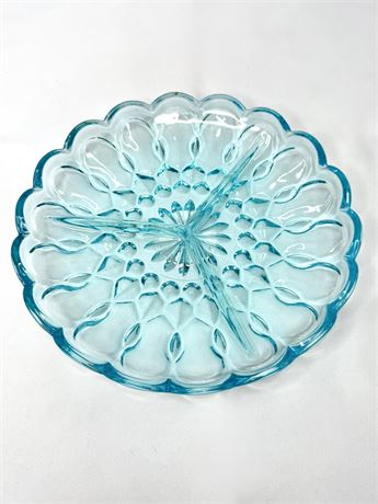 Vintage Anchor Hocking Blue Fairfield 3-Part Divided Dish