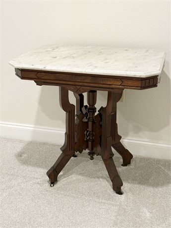 Mahogany Eastlake Style Victorian Marble Top Table