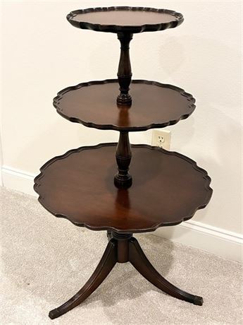 Vtg Mahogany 3-Tier Pie Crust Dumbwaiter Table
