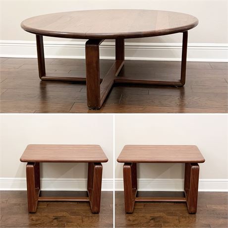 K.D. FURN. ~ MCM Solid Wood Coffee Table & 2 Side Tables