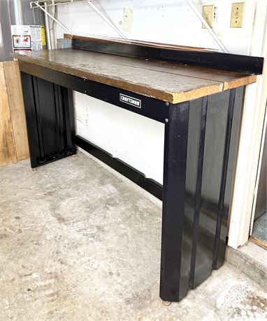 Craftsman Work Bench with Solid Wood Top and Metal Base