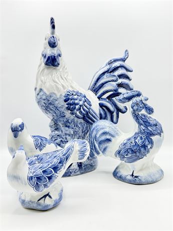 Blue & White Porcelain Bird Figurines