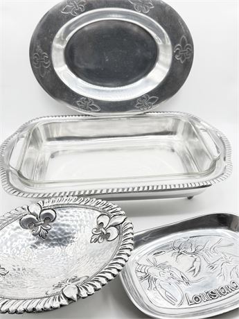 Pewter Serveware With Louisiana Motif ~ Set Of 5