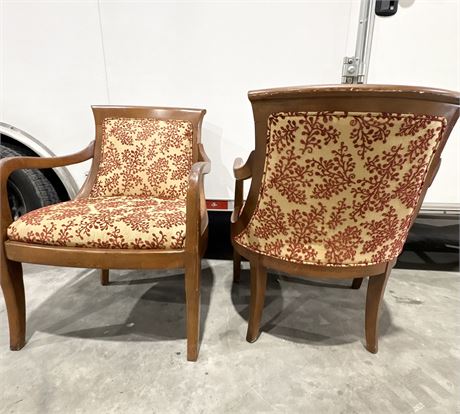 Vtg ~ Wooden Accent Chairs With Curved Upholstery Backrest ~ Set of 2