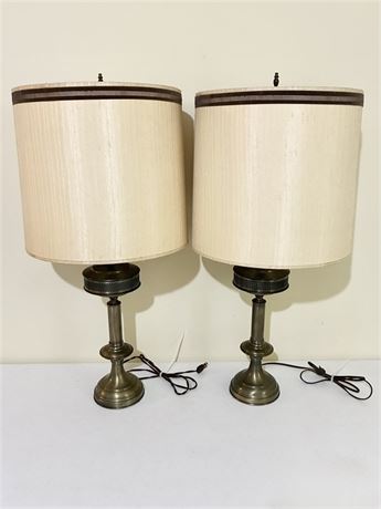 Pair (2) of MCM Burnished Brass Finish Candlestick Table Lamps