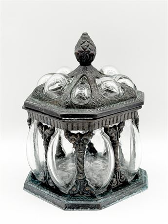 Solid Metal & Hand Blown Bubble Glass Apothecary Jar