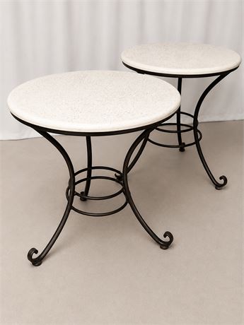 Pair of Speckled Faux Stone Top Bistro Tables