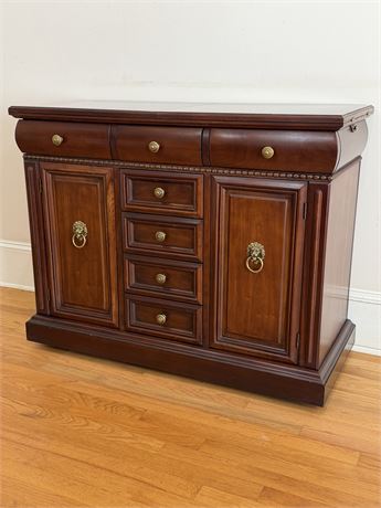 LINEAGE ~ Cherry Inlaid Butler Server With Beaded Trim & Lion Handles