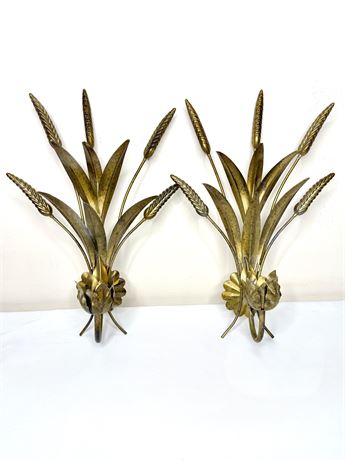 Pair of Brass Candlestick Holder Wall Sconces