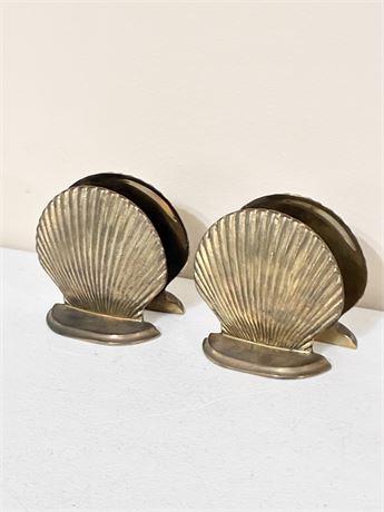 2 Pair (2) of Solid Brass Clamshell Bookends