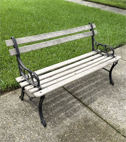Cast Iron Garden Bench with Wooden Slats