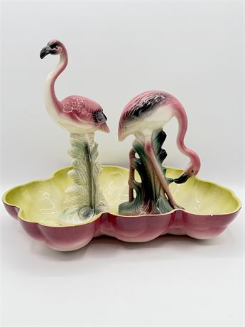 CALF. POTTERY ~ MCM Ceramic Flamingo Pond Serving Bowl Set