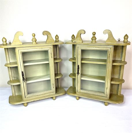 Vintage French Wooden Curio Cabinets with Glass Doors