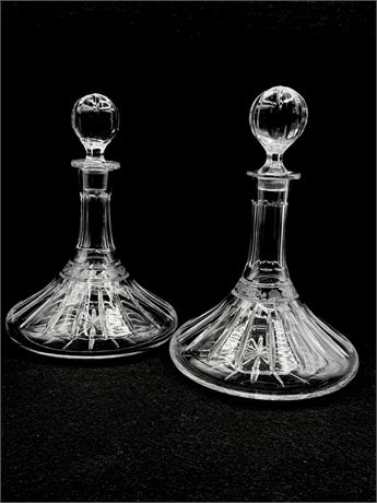 WEDGWOOD ~ Monarch ~ Pair (2) Ship Crystal Decanters & Stoppers