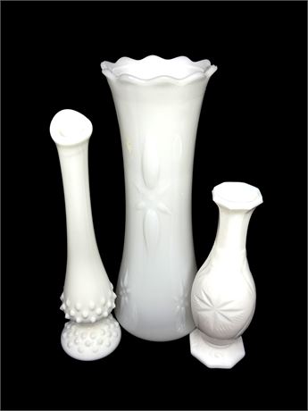 3 Piece Lot of Milk Glass Bud Vases
