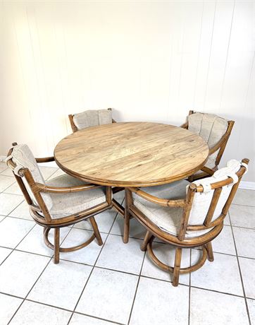 MCM Ficks Reed Round Table on Rattan Frame with 4 Matching Chairs