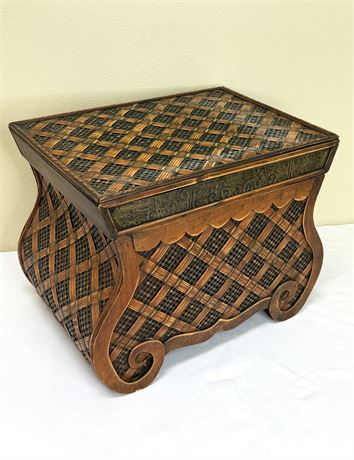 Vintage Rattan and Bamboo Keepsake Box with Wood Frame